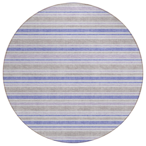 8' Ivory Blue And Gray Round Striped Washable Indoor Outdoor Area Rug