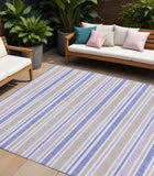 8' X 10' Ivory Blue and Gray Striped Washable Indoor Outdoor Area Rug