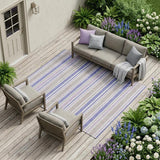 8' X 10' Ivory Blue and Gray Striped Washable Indoor Outdoor Area Rug