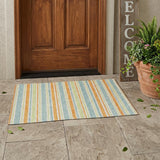 2' X 3' Orange Green and Blue Striped Washable Non Skid Indoor Outdoor Area Rug