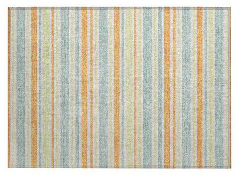 2' X 3' Orange Green and Blue Striped Washable Non Skid Indoor Outdoor Area Rug
