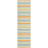 2' X 8' Orange Green and Blue Striped Washable Non Skid Indoor Outdoor Area Rug