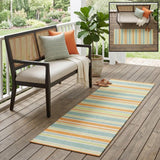 2' X 8' Orange Green and Blue Striped Washable Non Skid Indoor Outdoor Area Rug