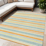 5' X 8' Orange Striped Washable Non Skid Indoor Outdoor Area Rug