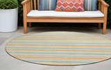 8' Round Orange Round Striped Washable Non Skid Indoor Outdoor Area Rug