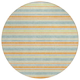 8' Round Orange Round Striped Washable Non Skid Indoor Outdoor Area Rug