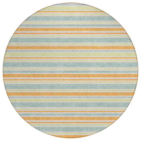 8' Round Orange Round Striped Washable Non Skid Indoor Outdoor Area Rug