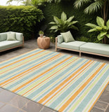 8' X 10' Orange Striped Washable Non Skid Indoor Outdoor Area Rug
