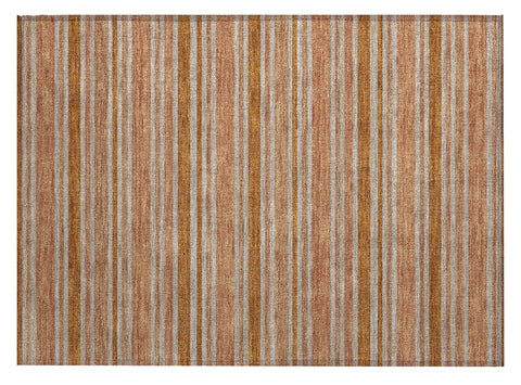 2' X 3' Beige and Orange Striped Washable Non Skid Indoor Outdoor Area Rug