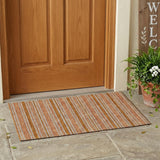 2' X 3' Beige and Orange Striped Washable Non Skid Indoor Outdoor Area Rug