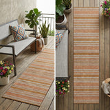 8' Beige And Orange Striped Washable Indoor Outdoor Runner Rug
