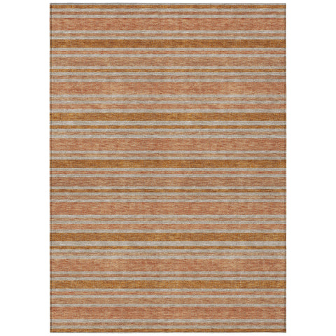3' X 5' Beige and Orange Striped Washable Non Skid Indoor Outdoor Area Rug