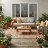 5' X 8' Beige and Orange Striped Washable Non Skid Indoor Outdoor Area Rug