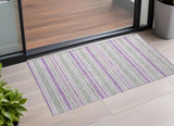 2' X 3' Pearl Striped Washable Non Skid Indoor Outdoor Area Rug