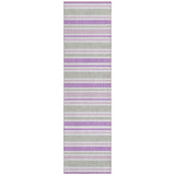 2' X 8' Purple Gray and White Striped Washable Non Skid Indoor Outdoor Area Rug