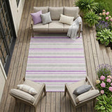 8' X 10' Purple Gray and White Striped Washable Non Skid Indoor Outdoor Area Rug