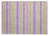 2' X 3' Purple Green and Pink Striped Washable Non Skid Indoor Outdoor Area Rug