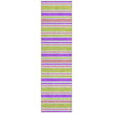 2' X 8' Purple Green and Pink Striped Washable Non Skid Indoor Outdoor Runner Rug