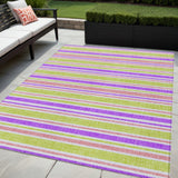 5' X 8' Purple Green and Pink Striped Washable Non Skid Indoor Outdoor Area Rug