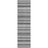 2' X 8' Black Silver and Gray Striped Washable Indoor Outdoor Runner Rug