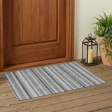 3' X 5' Black Silver And Gray Striped Washable Indoor Outdoor Area Rug