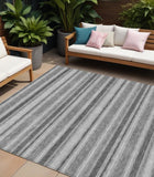 8' X 10' Black Silver and Gray Striped Washable Indoor Outdoor Area Rug