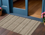 2' X 3' Taupe Striped Washable Indoor Outdoor Area Rug