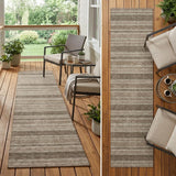 2' X 8' Taupe Striped Washable Indoor Outdoor Runner Rug