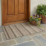 3' X 5' Taupe Striped Washable Indoor Outdoor Area Rug