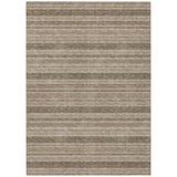 5' X 8' Taupe Striped Washable Indoor Outdoor Area Rug