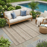 5' X 8' Taupe Striped Washable Indoor Outdoor Area Rug