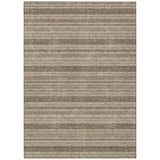 8' X 10' Taupe Striped Washable Indoor Outdoor Area Rug