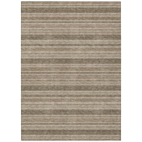 8' X 10' Taupe Striped Washable Indoor Outdoor Area Rug