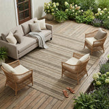8' X 10' Taupe Striped Washable Indoor Outdoor Area Rug
