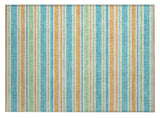 2' X 3' Teal Striped Washable Non Skid Indoor Outdoor Area Rug
