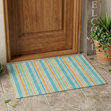 2' X 3' Teal Striped Washable Non Skid Indoor Outdoor Area Rug