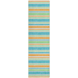 2' X 8' Teal Yellow and Green Striped Washable Non Skid Indoor Outdoor Runner Rug