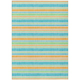 3' X 5' Teal Yellow and Green Striped Washable Non Skid Indoor Outdoor Area Rug