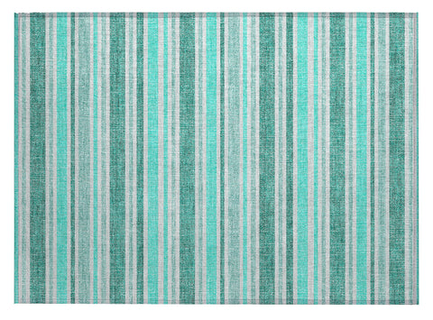 2' X 3' Turquoise Striped Washable Indoor Outdoor Area Rug