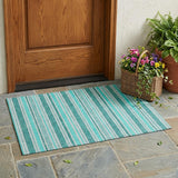 2' X 3' Turquoise Striped Washable Indoor Outdoor Area Rug