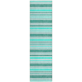 2' X 8' Turquoise Striped Washable Indoor Outdoor Runner Rug