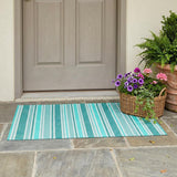 3' X 5' Turquoise Striped Washable Indoor Outdoor Area Rug