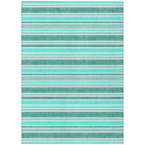 5' X 8' Turquoise Striped Washable Indoor Outdoor Area Rug
