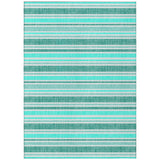 8' X 10' Turquoise Striped Washable Indoor Outdoor Area Rug