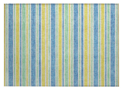 2' X 3' Blue Yellow and Green Striped Washable Non Skid Indoor Outdoor Area Rug