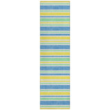 2' X 8' Blue Yellow and Green Striped Washable Non Skid Indoor Outdoor Runner Rug