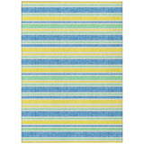 5' X 8' Blue Yellow and Green Striped Washable Non Skid Indoor Outdoor Area Rug