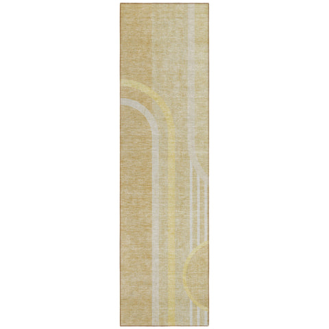 2' X 8' Beige Abstract Washable Indoor Outdoor Runner Rug