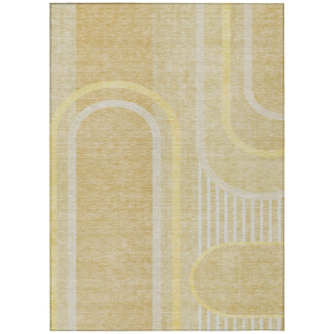 5' X 8' Beige Abstract Washable Indoor Outdoor Area Rug