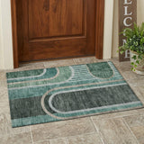 2' X 3' Black and Green Abstract Washable Indoor Outdoor Area Rug